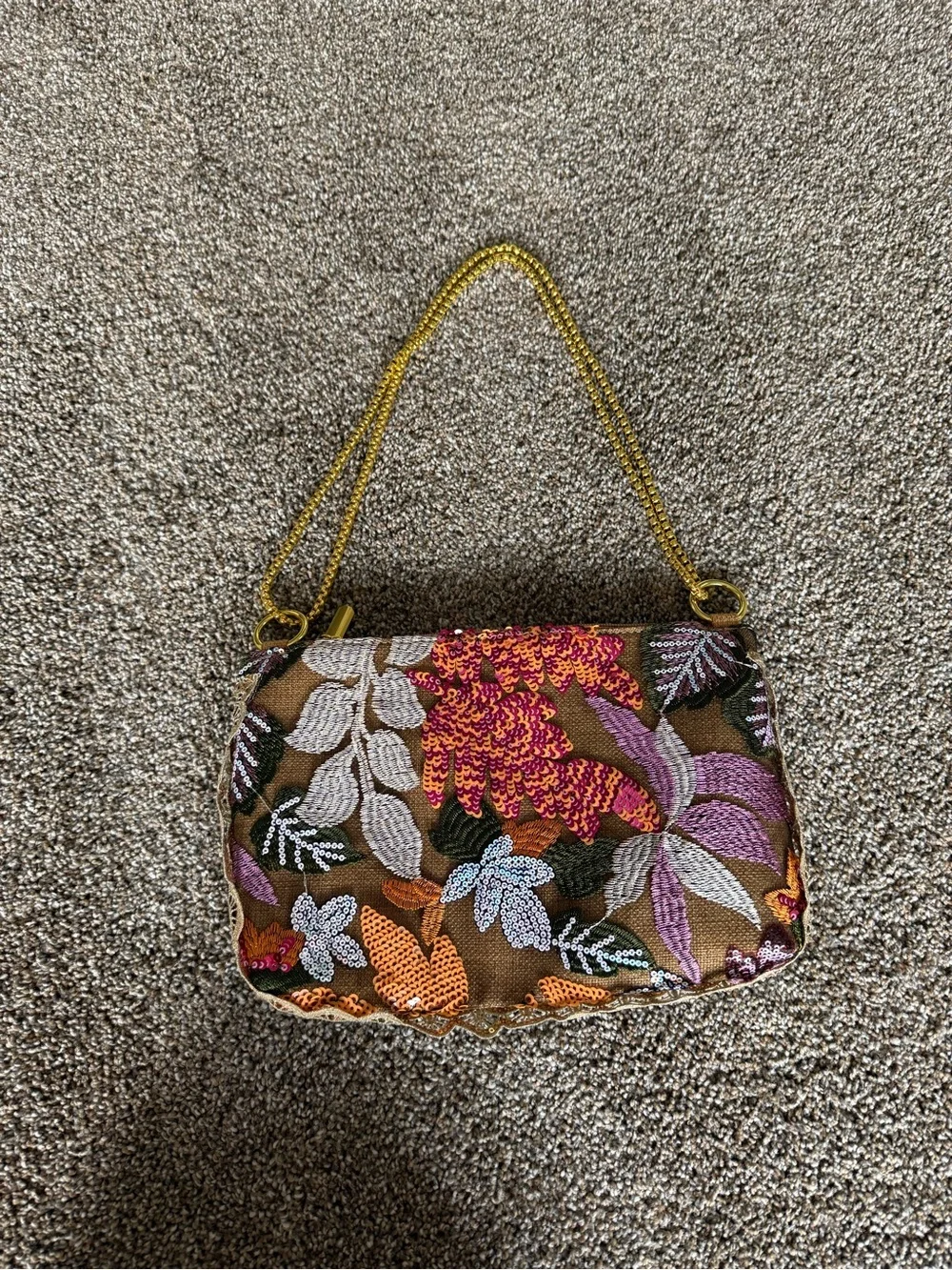 Embellished Floral Sequin Shoulder Bag in Multicolor